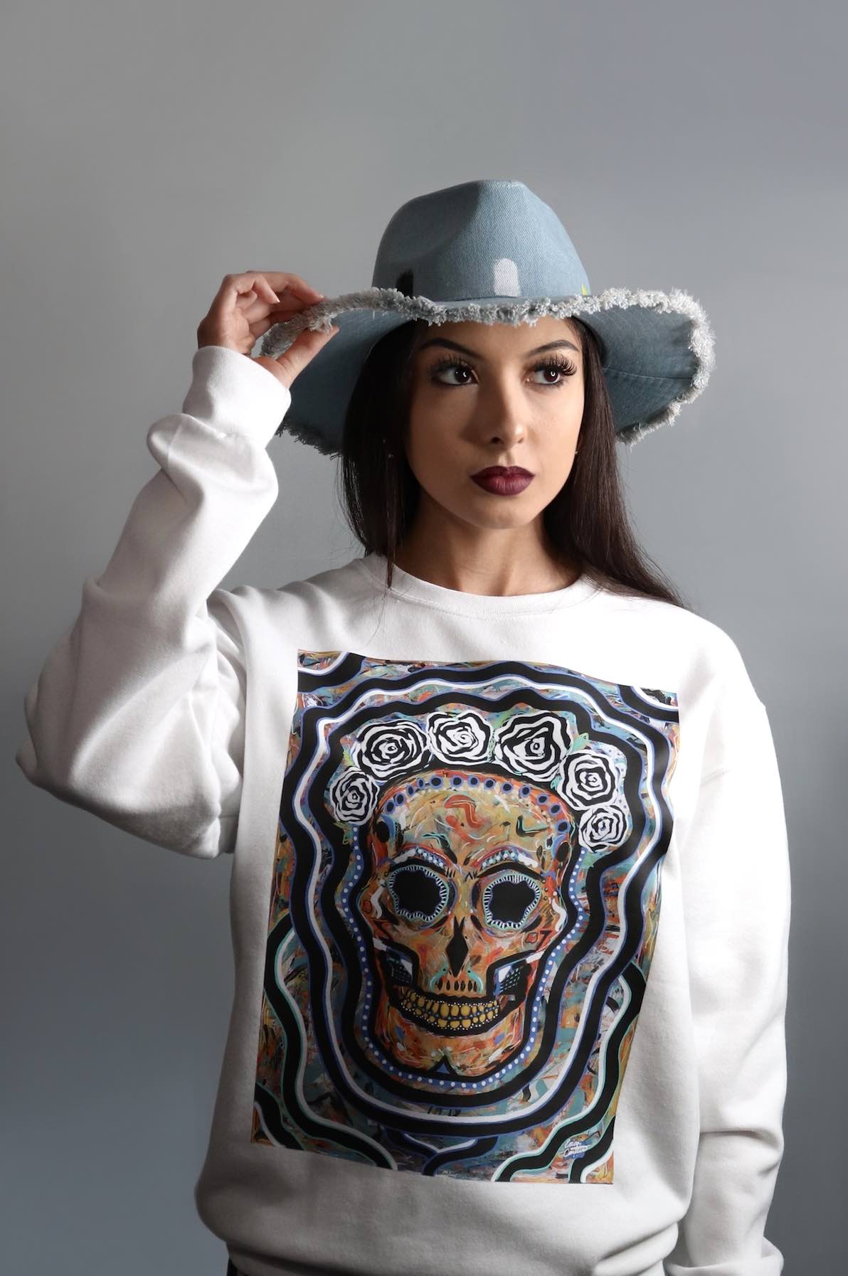 "Brones" White Crewneck Sweater Size: Unisex Small