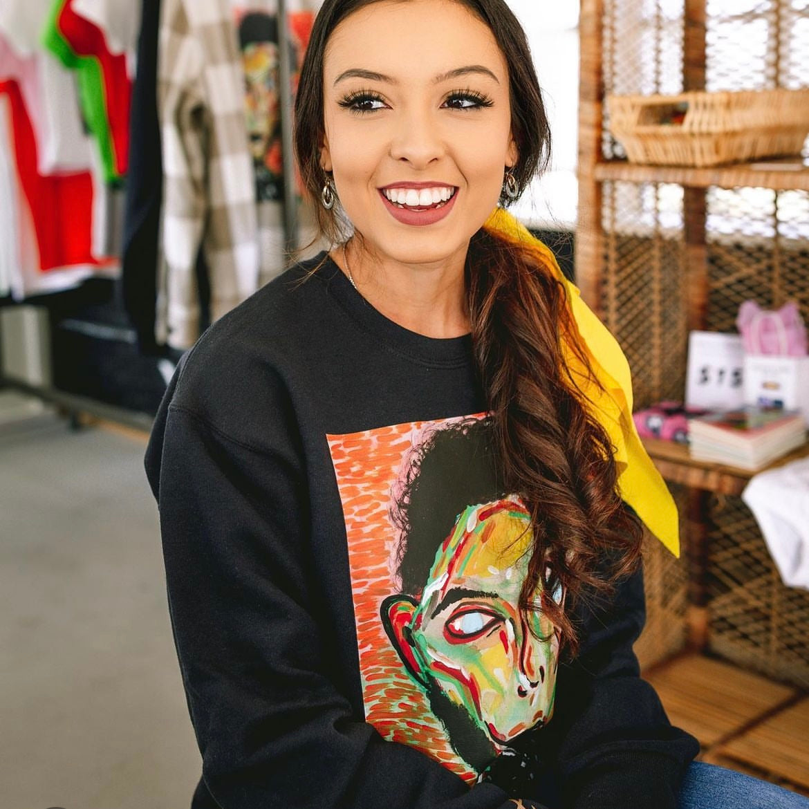 “Seven Pounds” Black Crewneck Sweater Size: Unisex Small